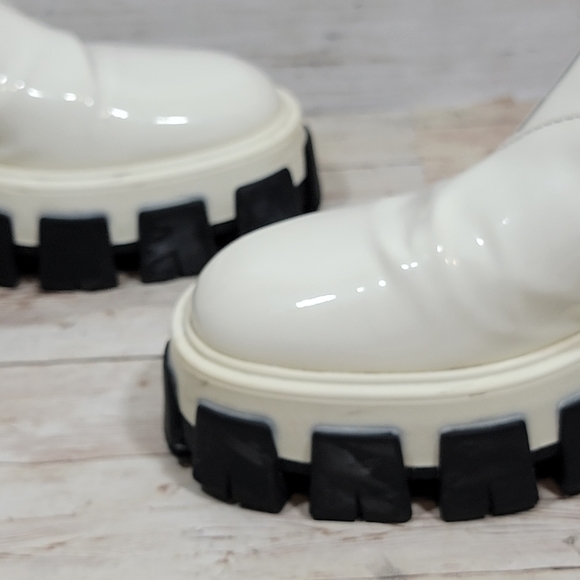 Prada Monolith white patent leather lug sole Chelsea boots - Picture 12 of 13